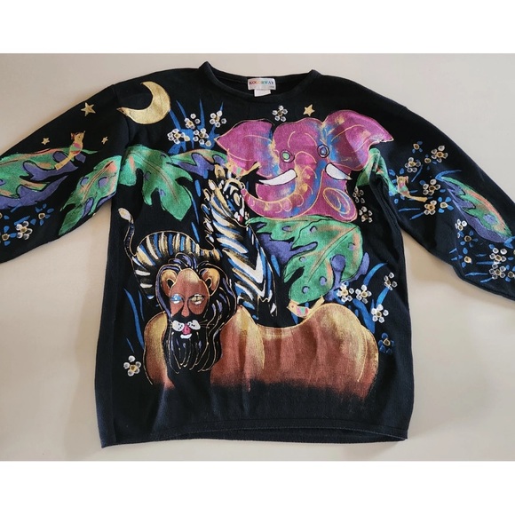 Kolorway Vintage Colorful Animal Print Sweater size 2